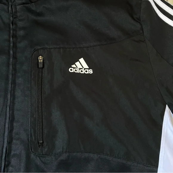 Adidas Full Zip Black/White Stripes Windbreaker Hood - Picture 3 of 9